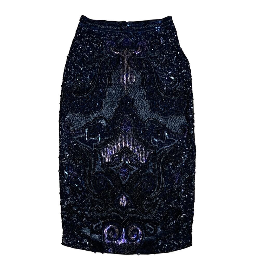 AllSaints Spitalfields Black Beaded Paisley Skirt Size 0